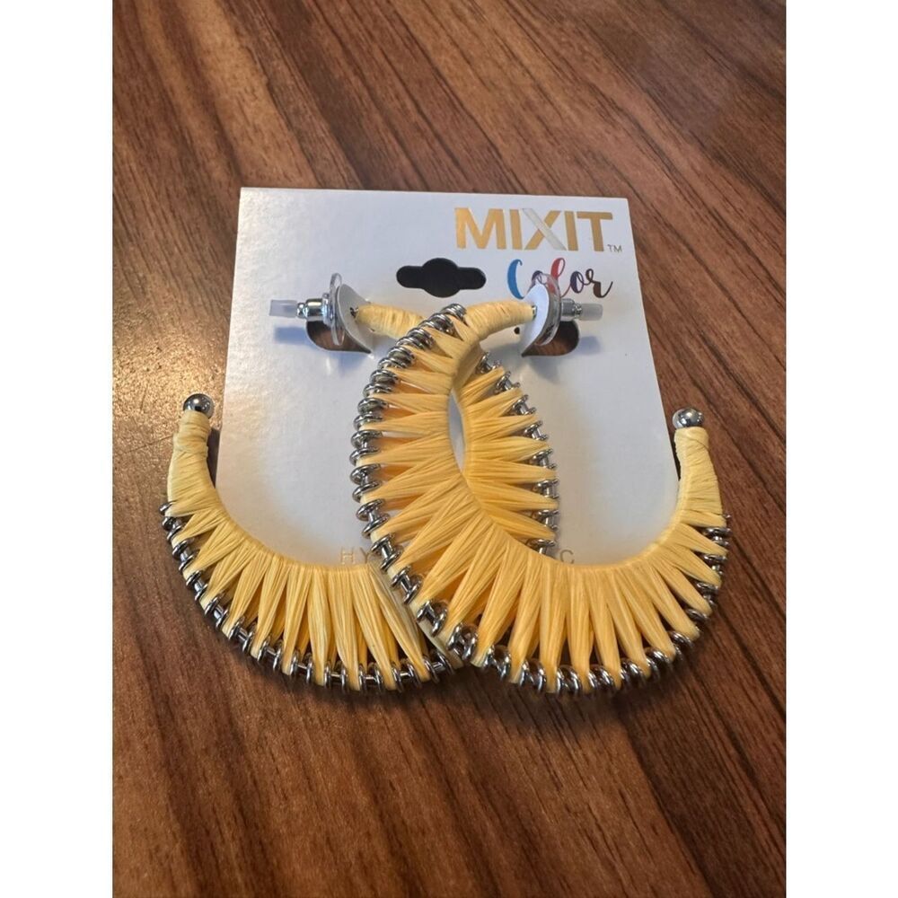 MIXIT Textured String Wrapped Half Hoop BoHo Earrings Yellow